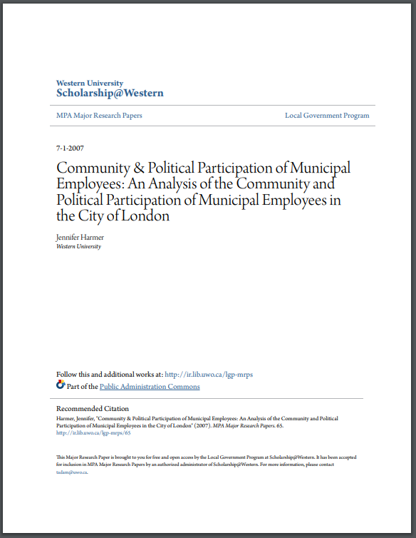 Community & Political Participation of Municipal Employees: An Analysis of the Community and Political Participation of Municipal Employees in the City of London cover