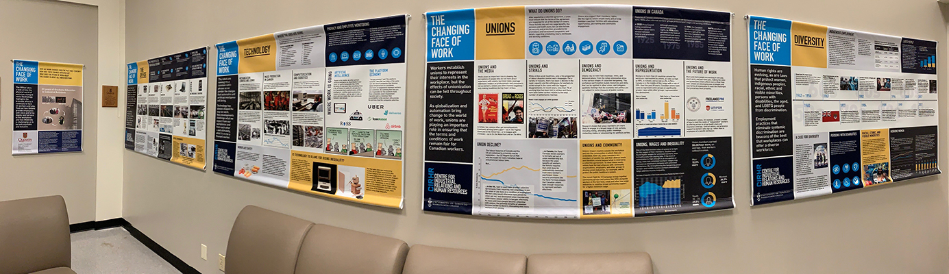 Panoramic photo of the Changing Face of Work Banners on display 